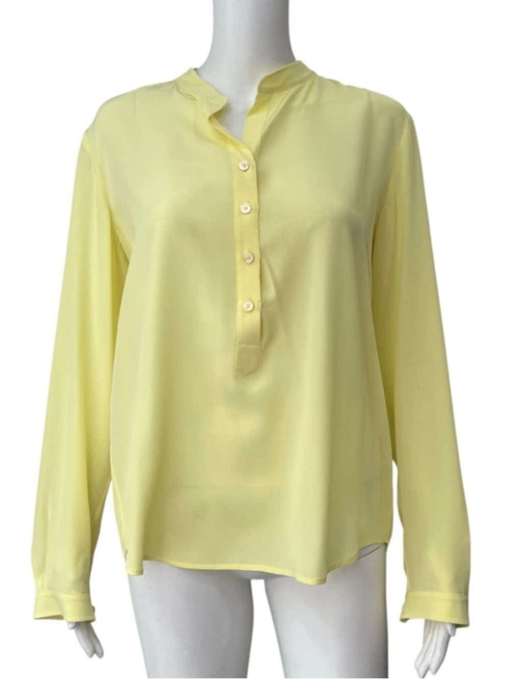 Stella McCartney Pale Yellow Long-Sleeve Split-Neck Silk Blouse